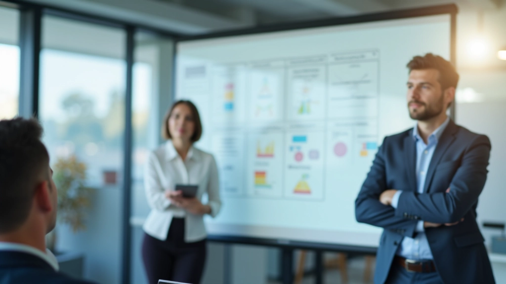 Profesionāls vadītājs stāv pie flip čarta ar diagrammām un runā auditorijā