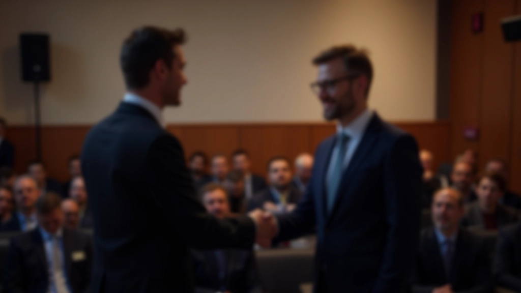 Divi biznesmeni spiež rokas, kontaktu veidošana konferencē